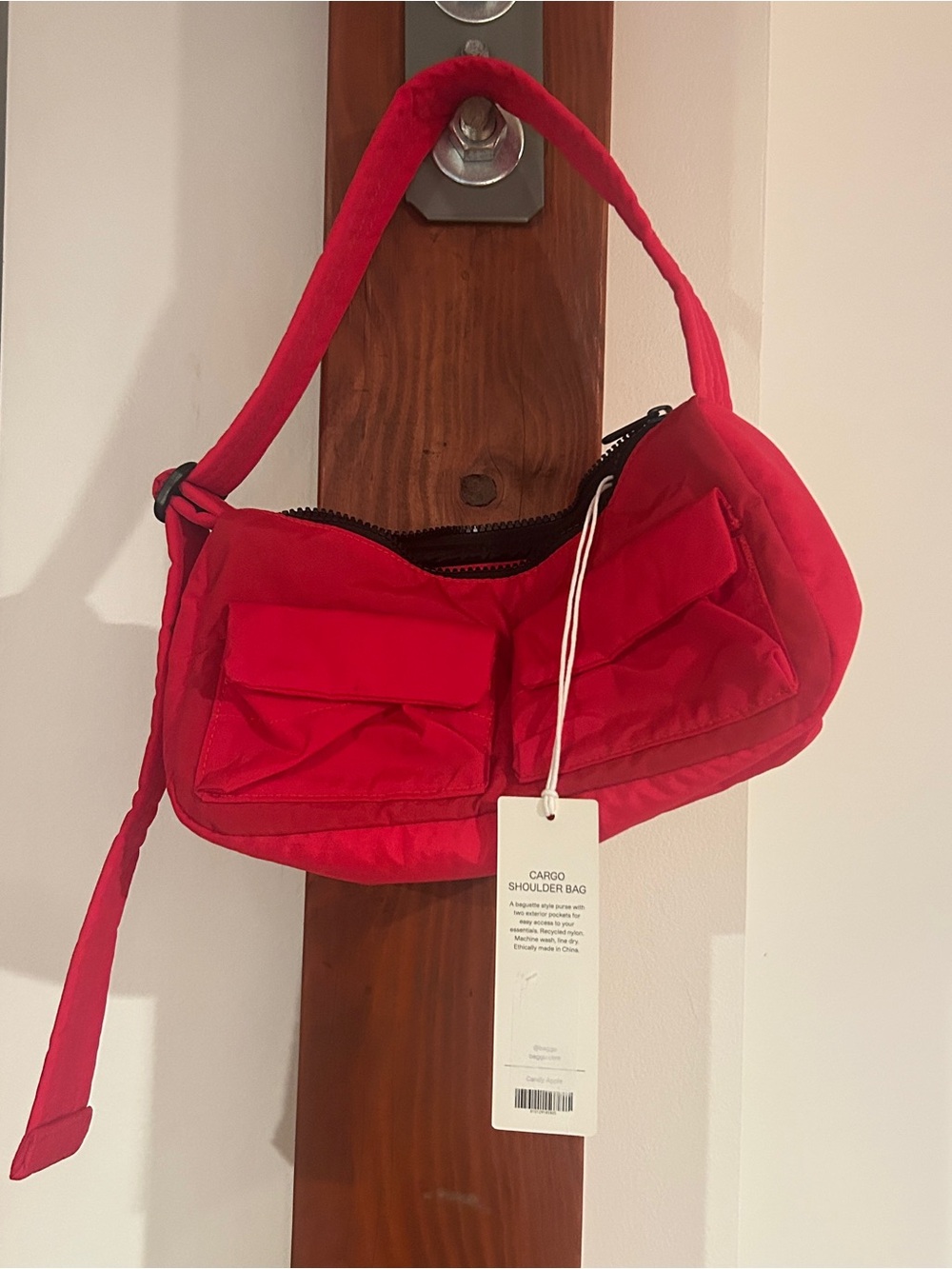 NWT BAGGU Cargo Nylon Shoulder Bag- Candy Apple